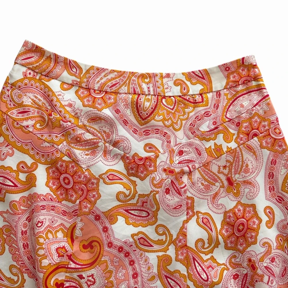 Banana Republic 100% Silk Paisley A-Line Mini‎ Skirt Pink Orange Lined Size 2